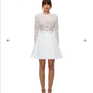 White Self-Portrait Guipure Lace & Taffeta Mini Dress